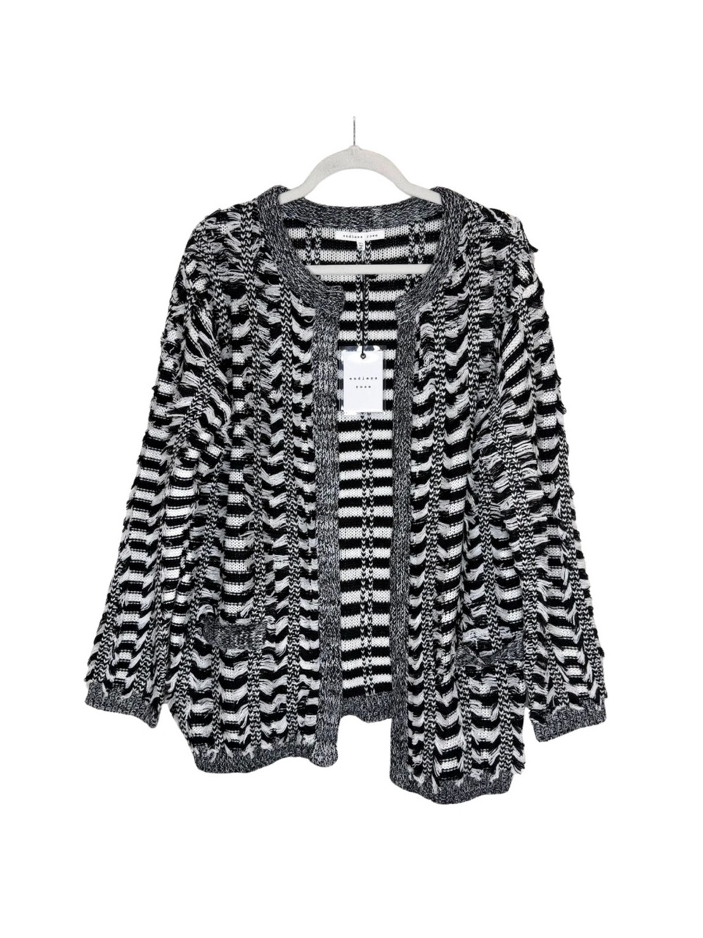 NWT Endless Black & White Open-Front Knit Cardigan Sweater - Women S/M